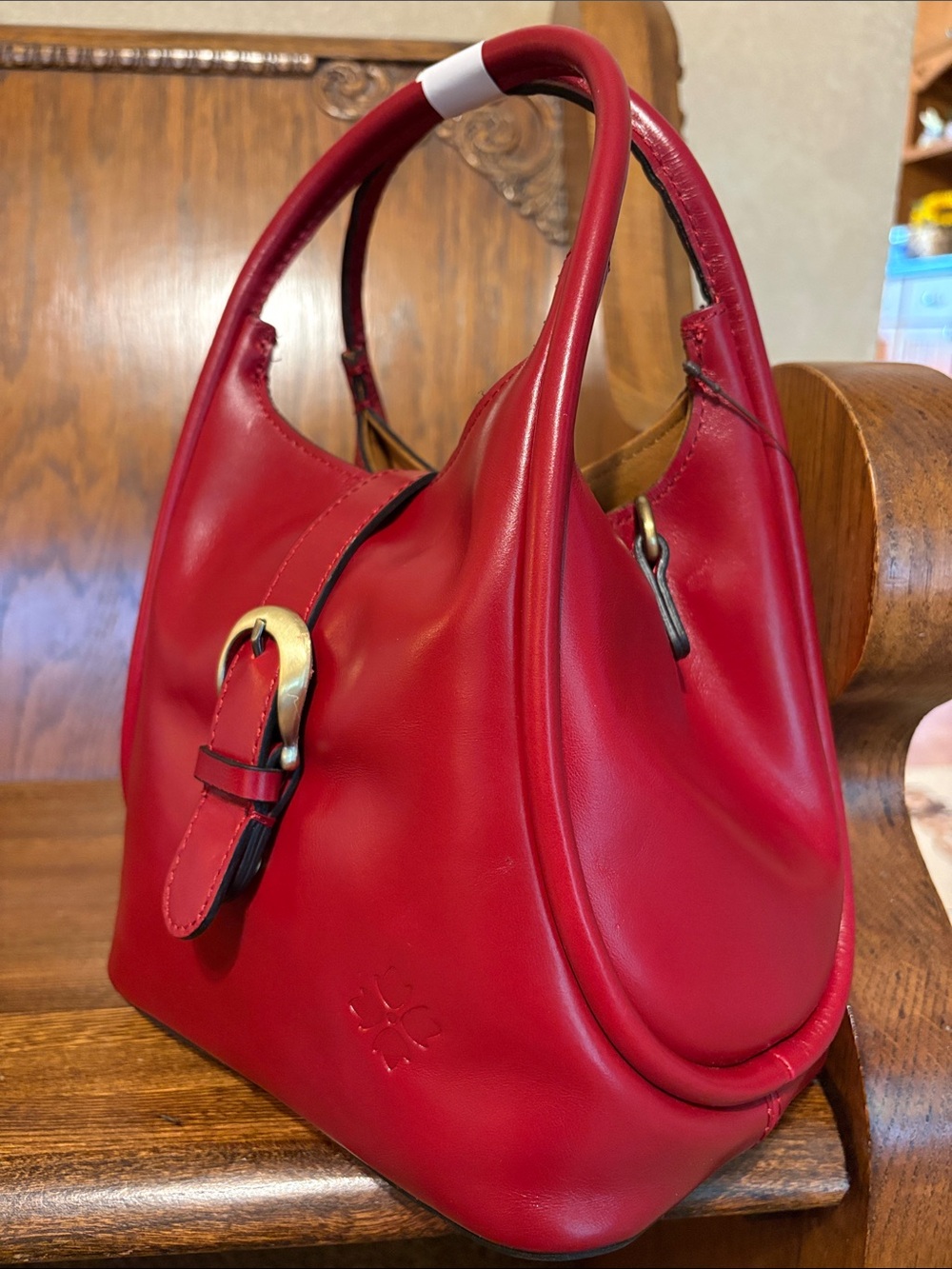 NWT-Patricia Nash-Leather-Halina-Top Handle Hobo w/Strap-Buckle-Berry Red-$199 - Picture 3 of 16